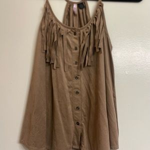 Tan velvet fringe shirt